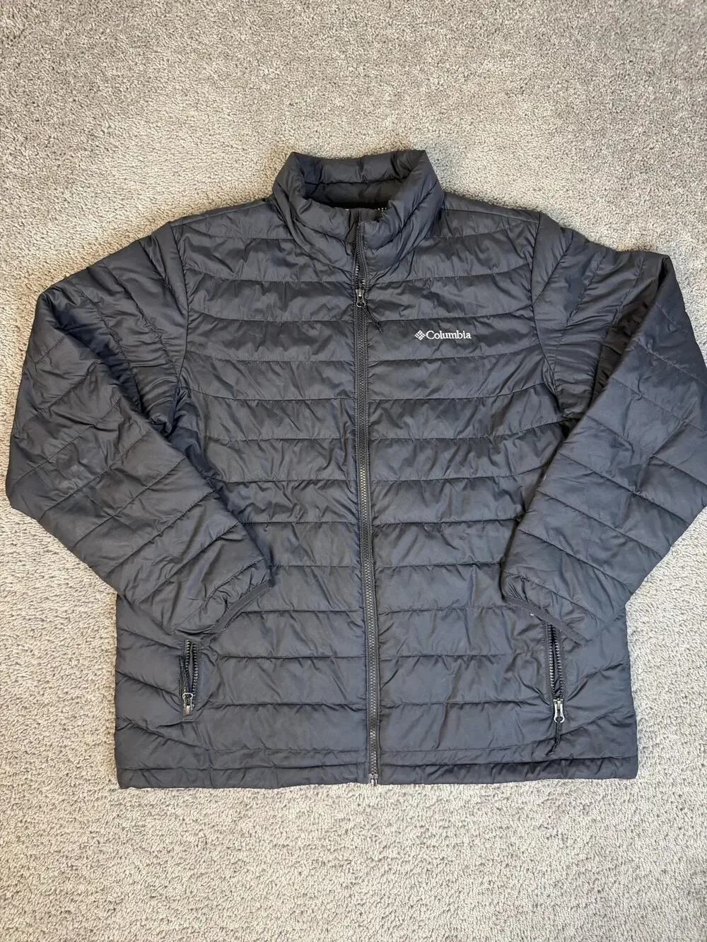 Columbia Jacket Mens L Black Puffer Insulated Lightweight Quilted Full Zip